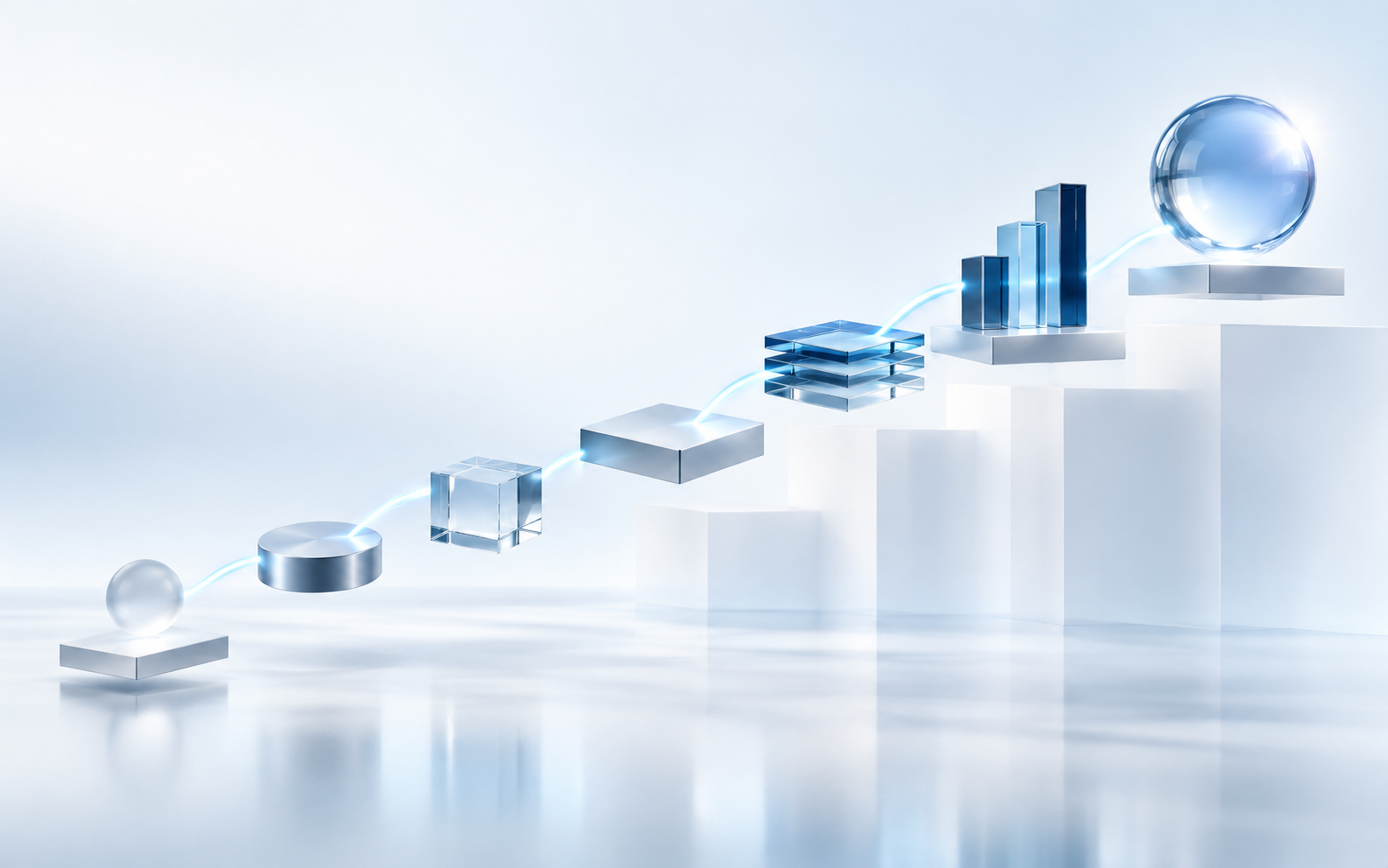 Elementi geometrici disposti in progressione crescente, simbolo di motivazione, continuità e risultati
